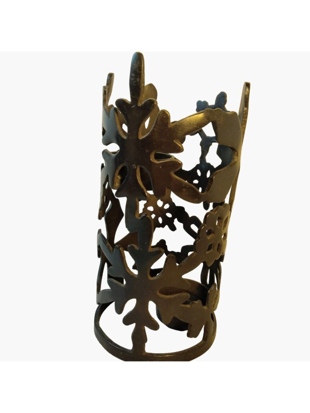 Black Snowflake Candle Holder Intricate Cut Out Metal Design Holds 2 candles
